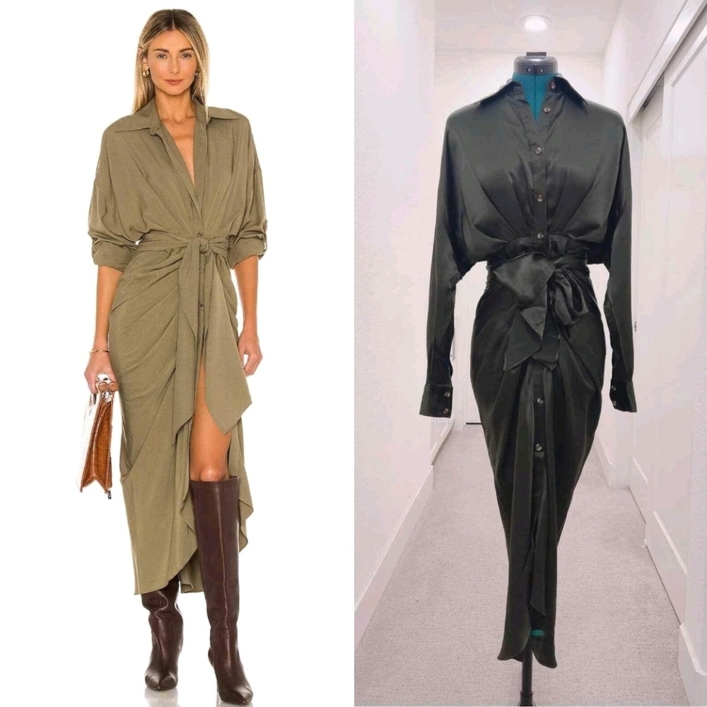MABLE  GWEN TENCEL BUTTON DOWN SHIRT DRESS Olive Size S
